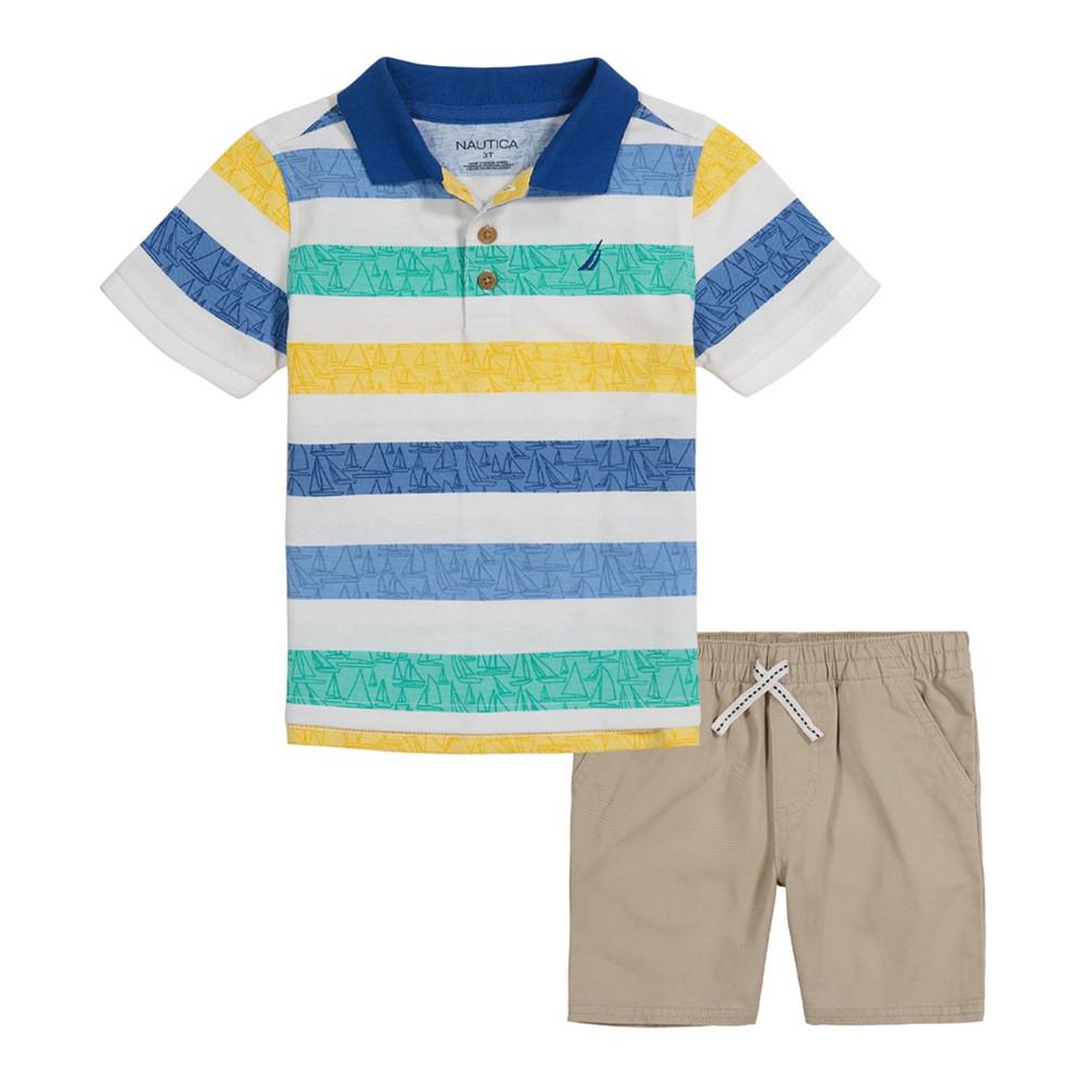 Baby Boys Striped Polo Shirt and Twill Shorts, 2 Piece Set商品第1张图片规格展示