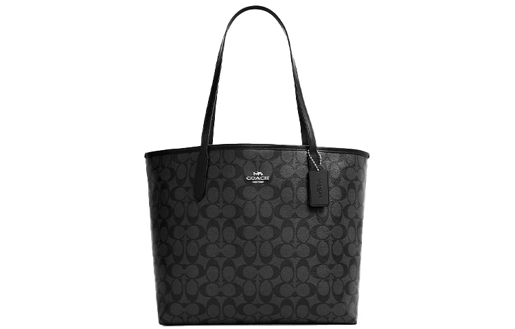 商品[国内直发] Coach|蔻驰 City 33 经典老花按扣开合大容量 帆布拼皮革 托特包Tote包购物袋单肩包 女款 黑色,价格¥2497,第1张图片