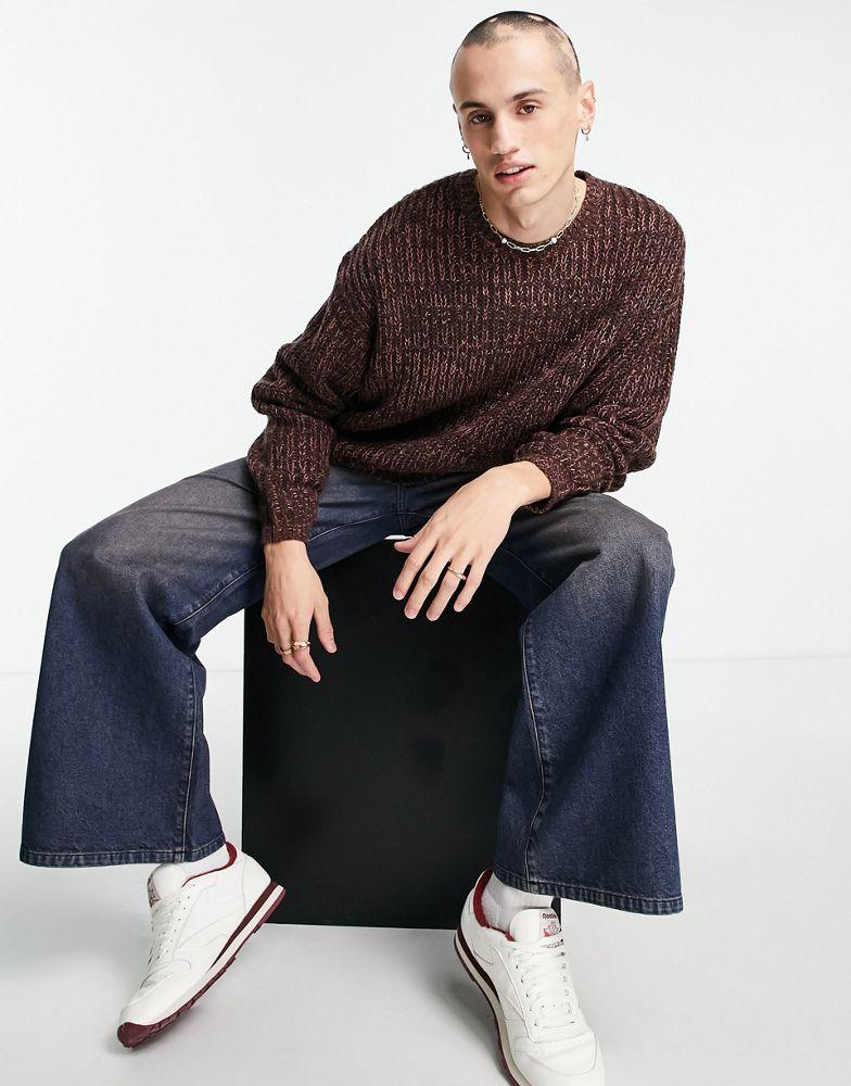 ASOS DESIGN heavyweight fisherman rib crew neck jumper in burgundy twist商品第3张图片规格展示