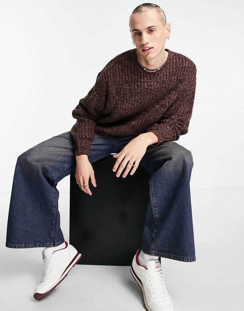 商品ASOS|ASOS DESIGN heavyweight fisherman rib crew neck jumper in burgundy twist,价格¥227,第3张图片详细描述