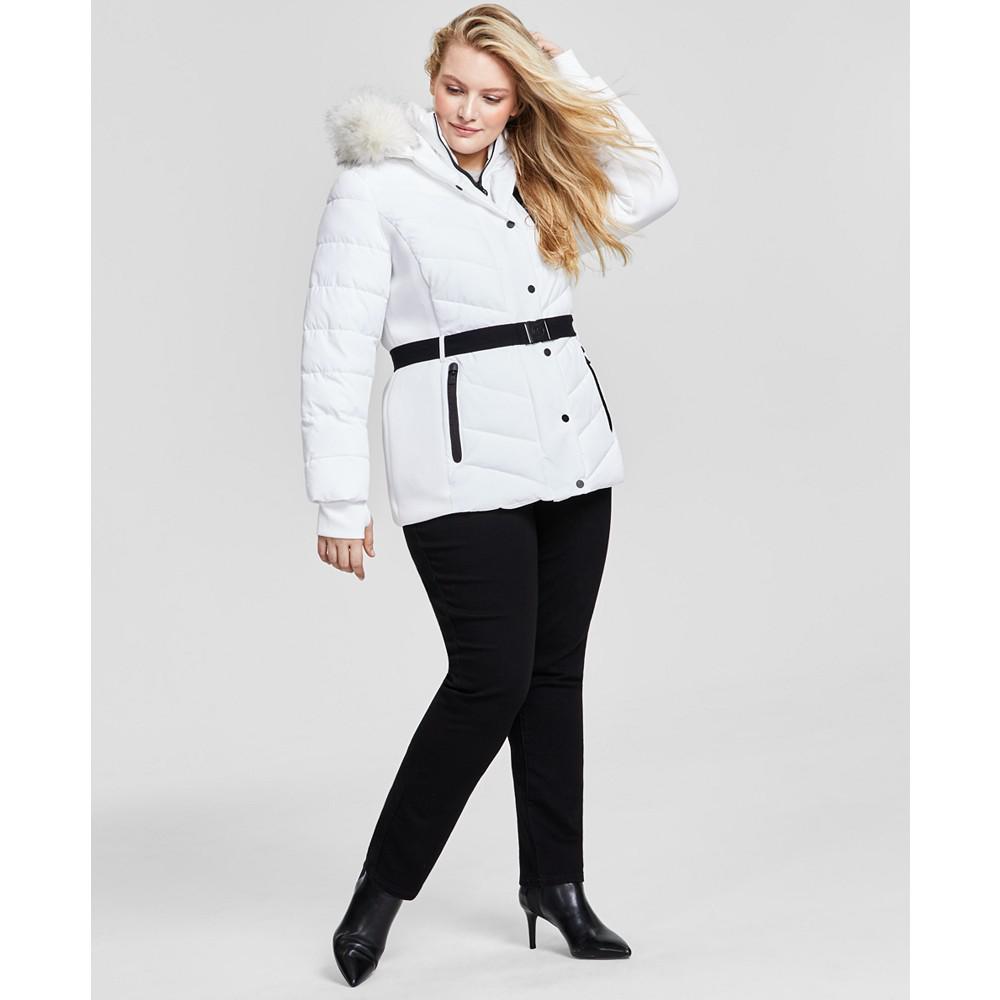 Women's Plus Size Faux-Fur-Trim Hooded Puffer Coat, Created for Macy's商品第3张图片规格展示