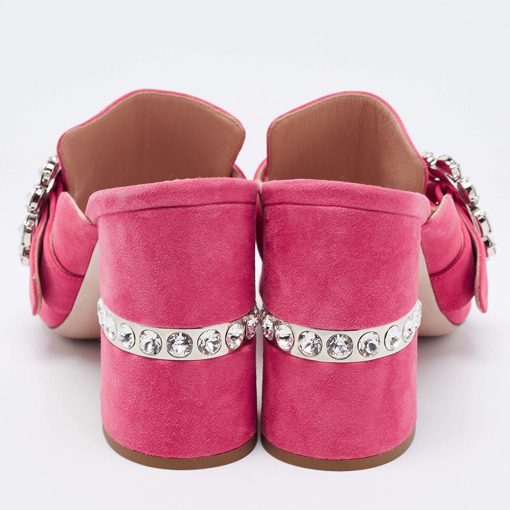 Miu Miu Pink Suede Crystals Embellished Slide Sandals Size 37商品第5张图片规格展示