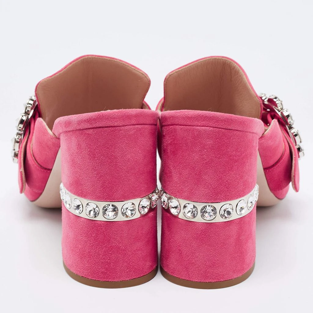 商品[二手商品] Miu Miu|Miu Miu Pink Suede Crystals Embellished Slide Sandals Size 37,价格¥1658,第5张图片详细描述