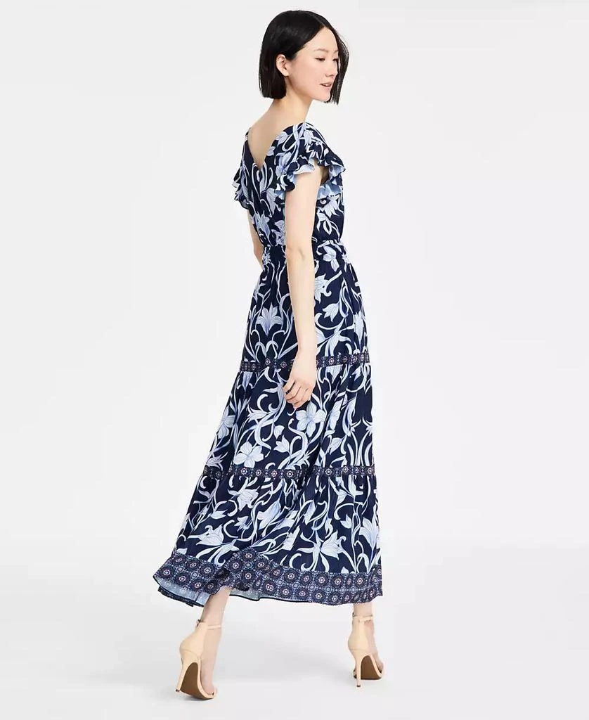 商品Anne Klein|Women's Printed Border-Trim Drawstring Maxi Dress,价格¥593,第5张图片详细描述