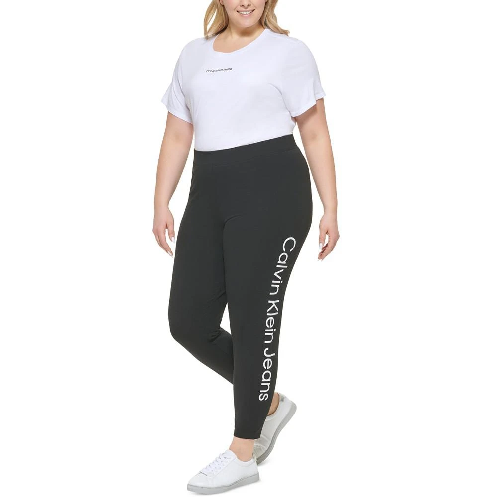 商品Calvin Klein|Trendy Plus Size High-Waist Logo Leggings,价格¥156,第4张图片详细描述