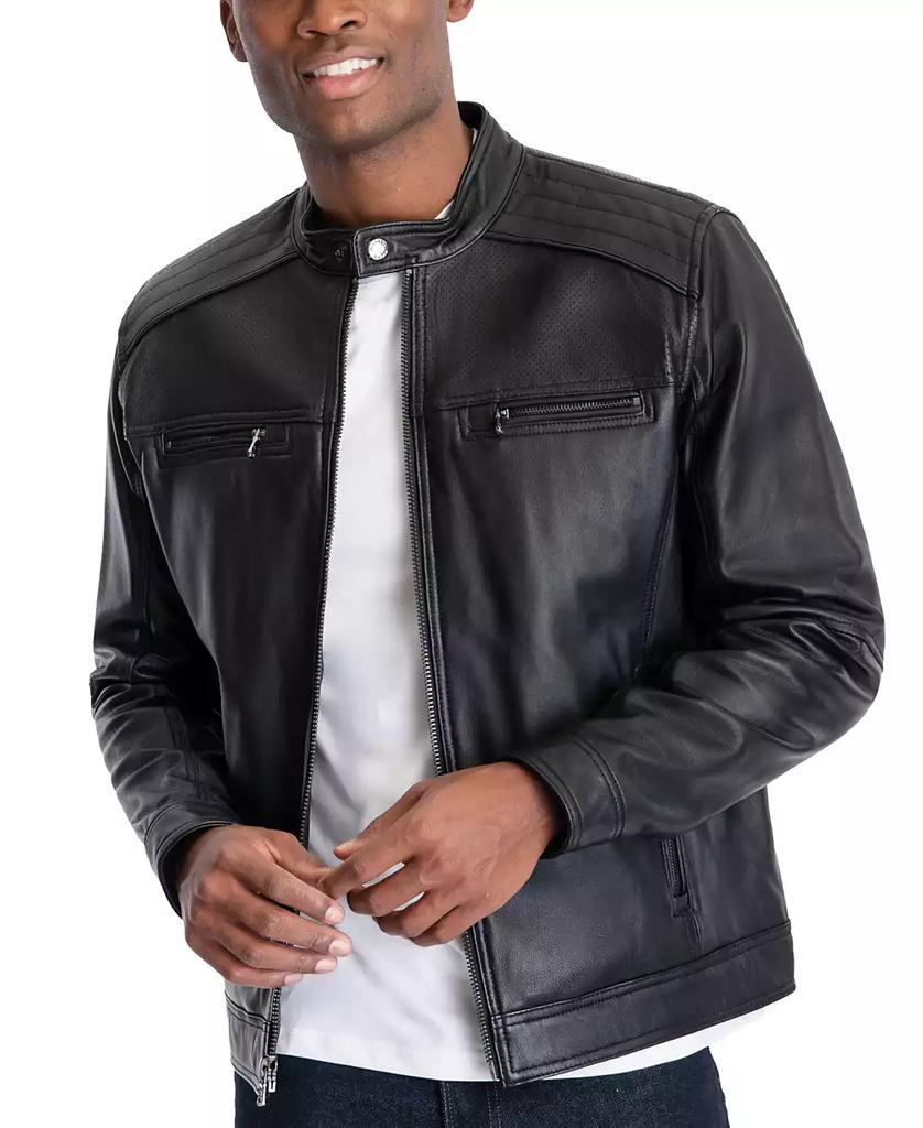 Shop Men's Perforated Leather Moto Jacket, Created for Macy's on