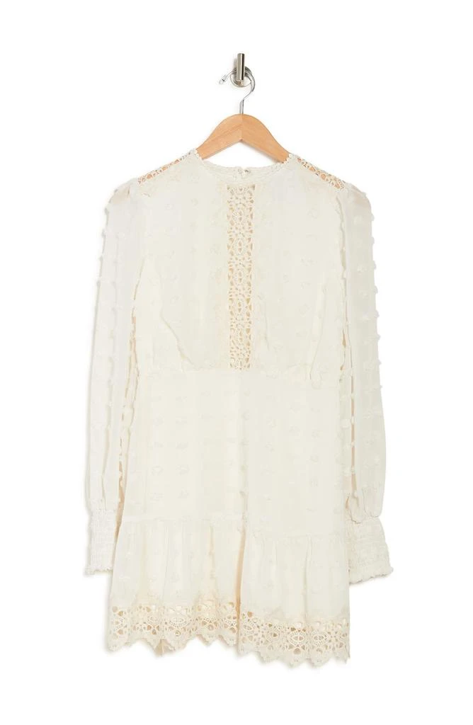 Rina Long Sleeve Dotted Chiffon Lace Trim Dress 商品