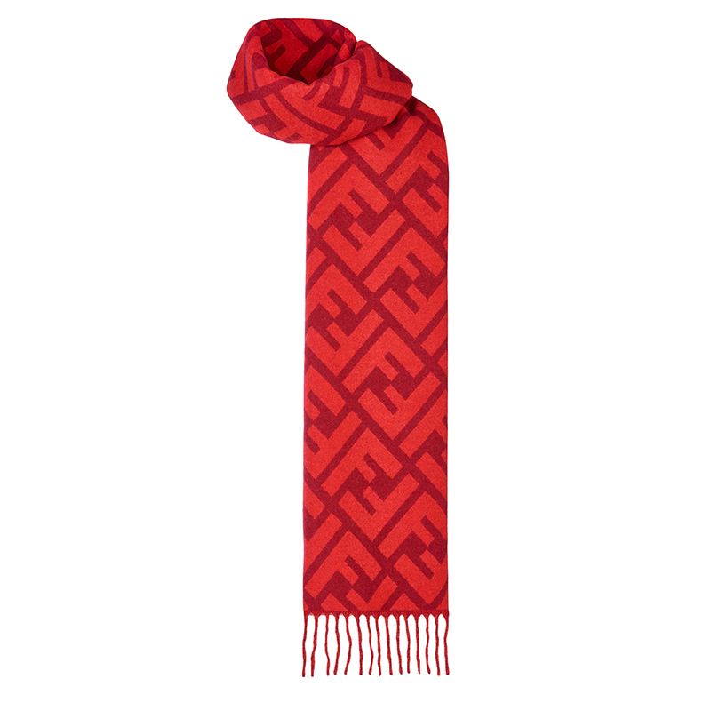 FENDI/芬迪 22年秋冬新款 男女同款红色纯羊绒老花图案围巾商品第2张图片规格展示