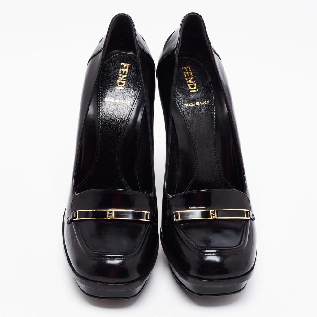 Fendi Black Glossy Leather FF Loafer Platform Pumps Size 38.5商品第3张图片规格展示