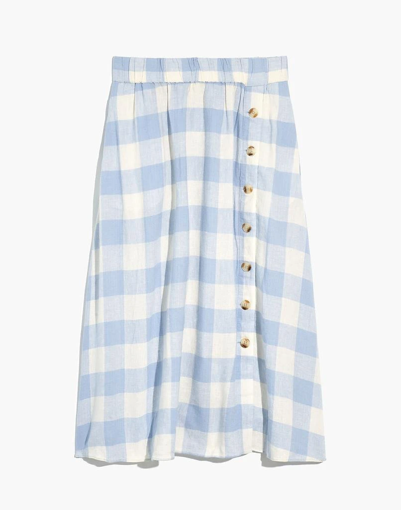 Linen-Blend Side-Button Midi Skirt in Gingham Check 商品