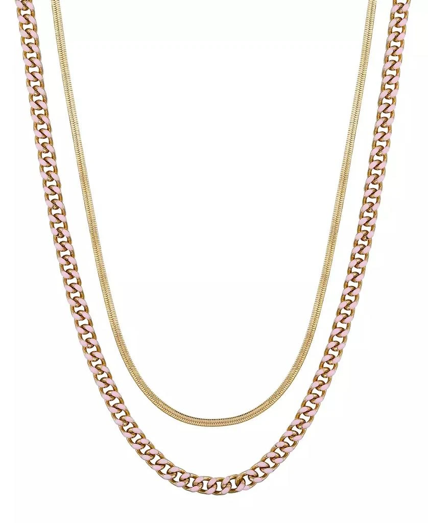 商品Unwritten|14K Gold Flash-Plated Light Pink Enamel Curb Chain and Herringbone  Chain Necklace Set,价格¥371,第1张图片