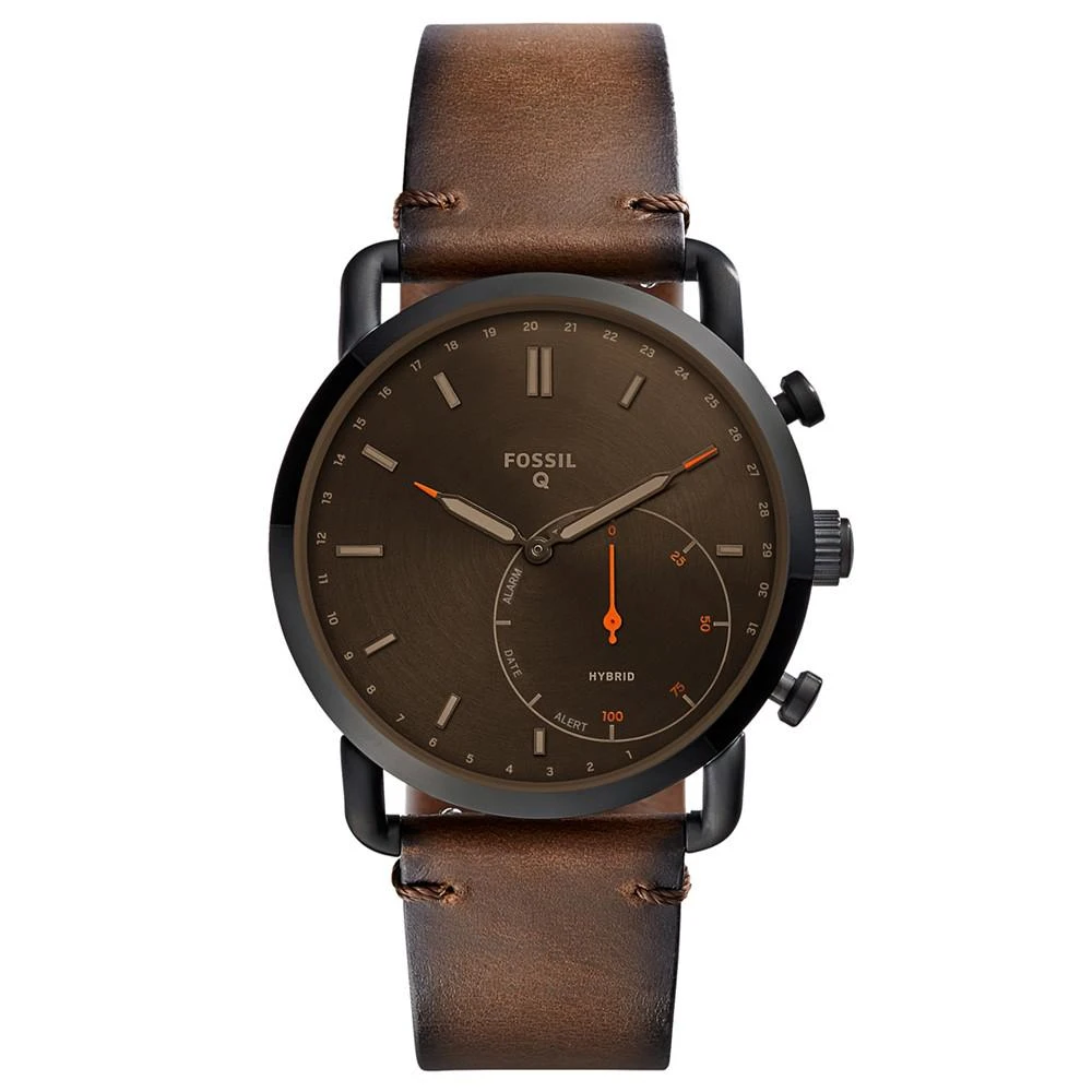 商品Fossil|Q Men's Commuter Dark Brown Leather Hybrid Smart Watch 42mm,价格¥869,第1张图片