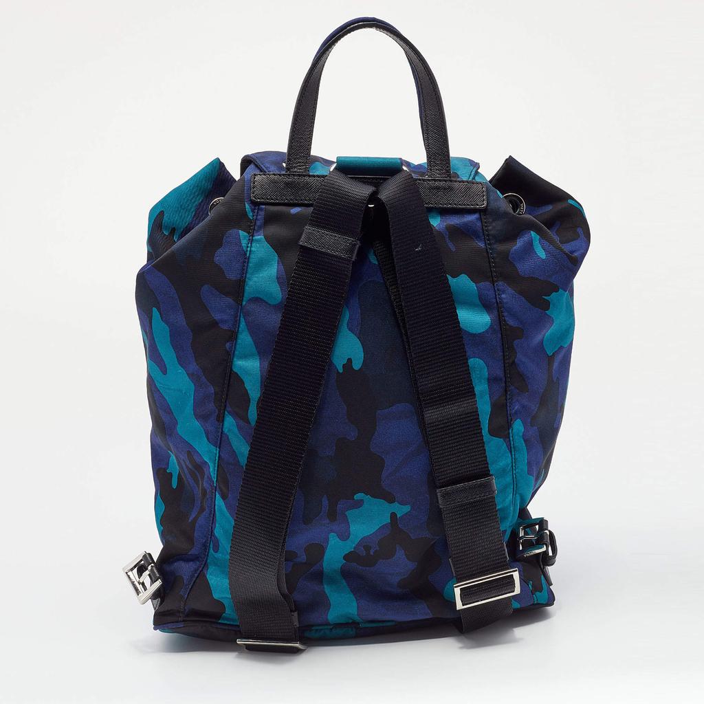 Prada Blue/Black Camouflage Printed Nylon And Leather Tessuto Backpack商品第4张图片规格展示