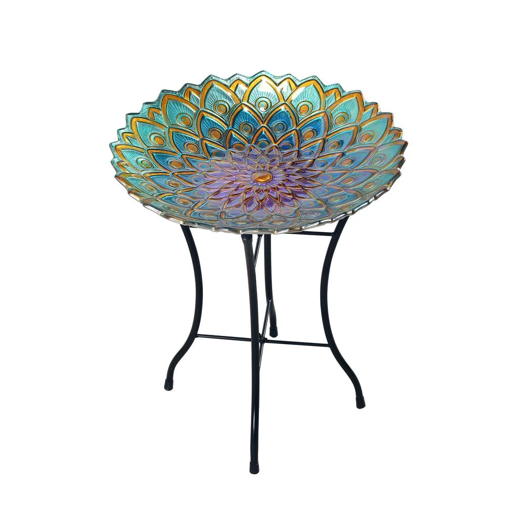 商品Teamson|Teamson Home - Outdoor 18 Inch Handpainted Mosaic Flower Fusion Glass Bird Bath w/ Stand,价格¥397,第1张图片