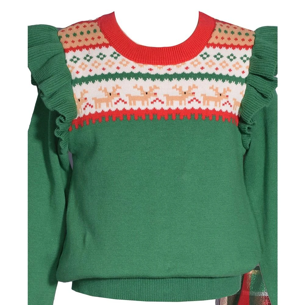 商品Bonnie Jean|Toddler Girls Long Sleeved Fair Isle Intarsia Sweater with Taffeta Plaid Skirt, 2 Piece Set,价格¥87,第3张图片详细描述