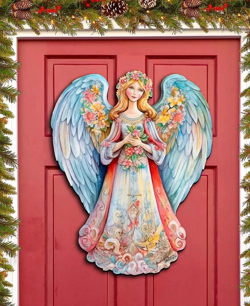商品Designocracy|Floral Angel Christmas Wooden Door Decor Wall Decor G. DeBrekht,价格¥989,第2张图片详细描述