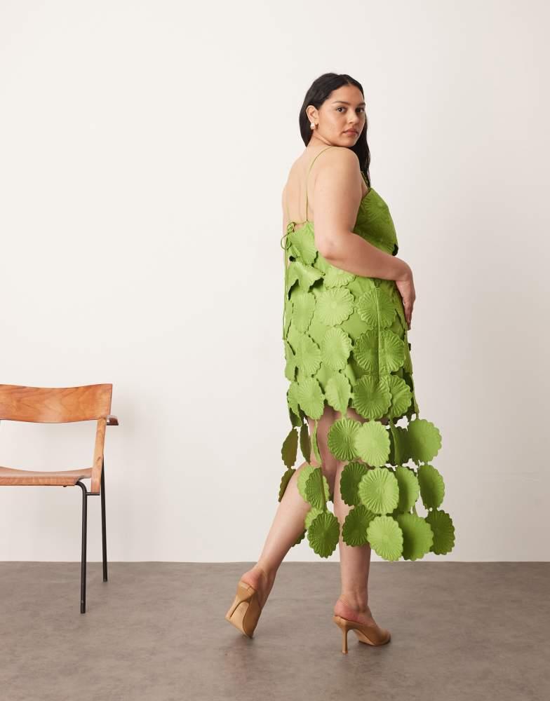 arrange cutwork floral midi dress with fringe hem in green ARRANGE cutwork floral midi dress with fringe hem in olive green