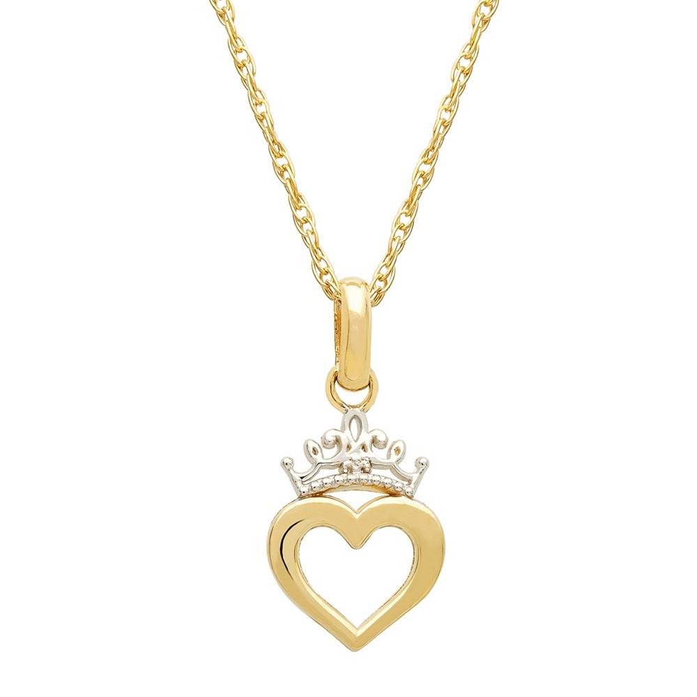 Children's Princess Heart & Tiara 15" Pendant Necklace in 14k Gold商品第1张图片规格展示