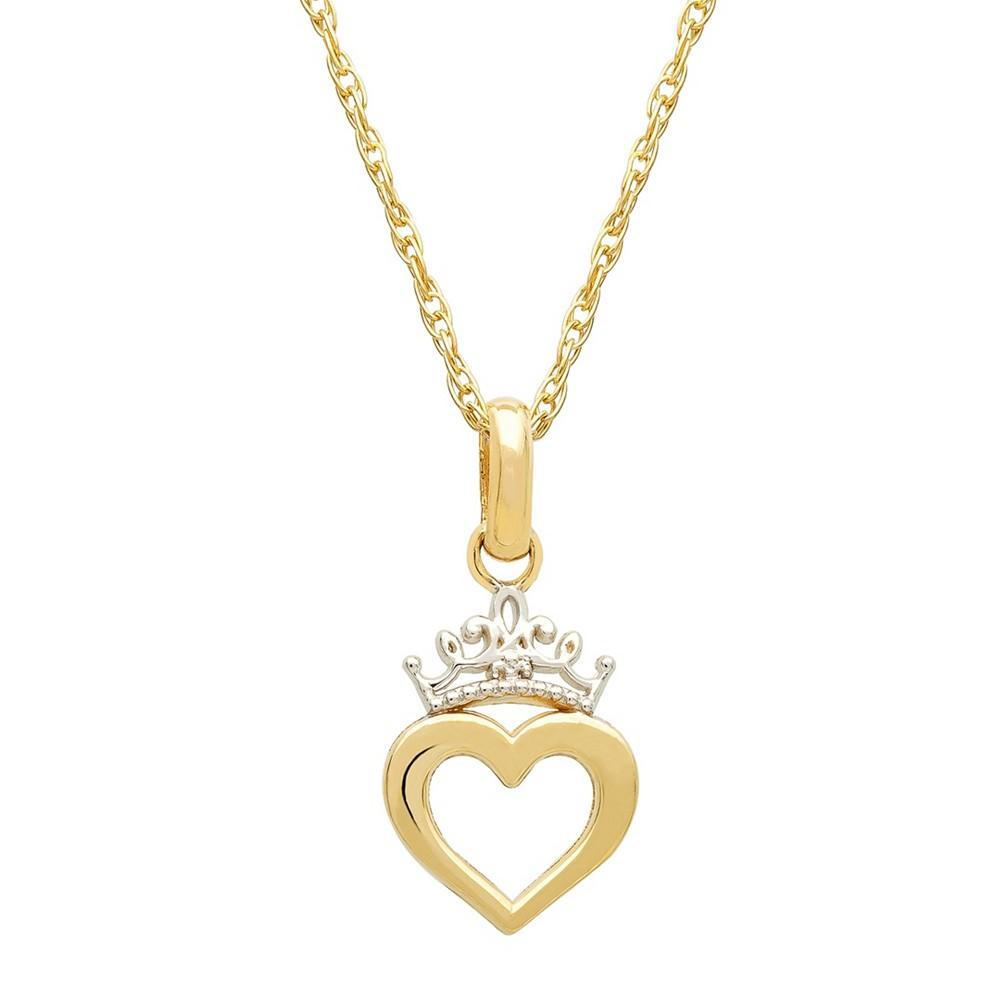 商品Disney|Children's Princess Heart & Tiara 15" Pendant Necklace in 14k Gold,价格¥948,第1张图片