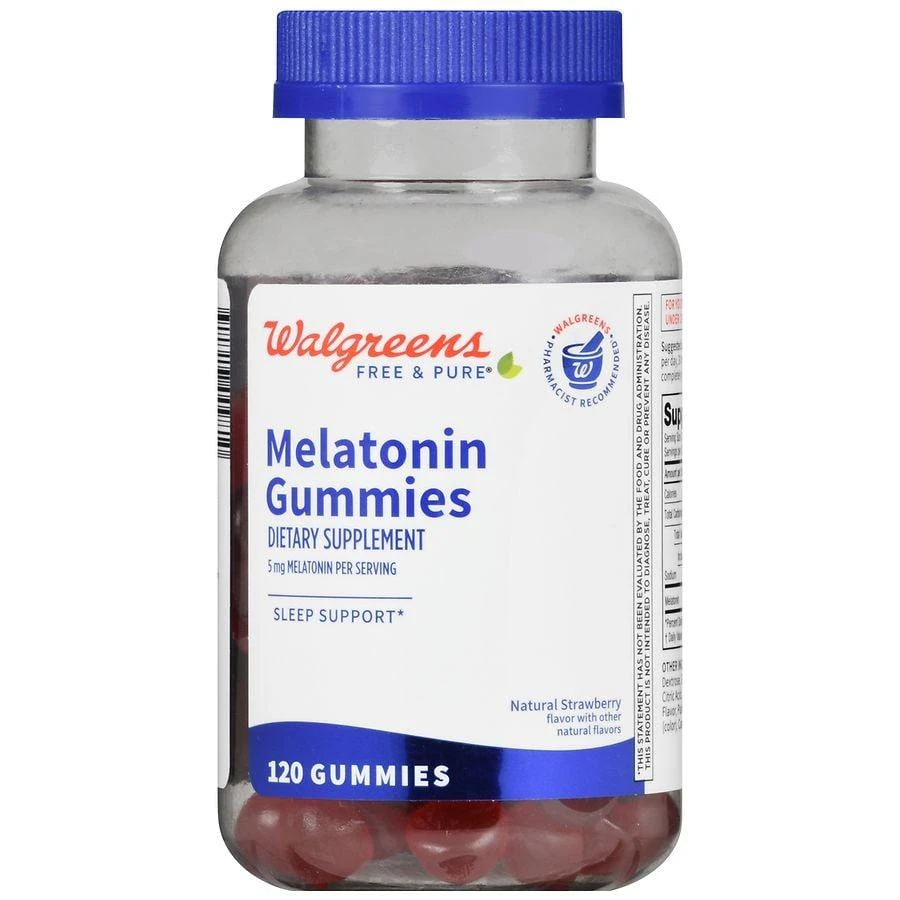 商品Walgreens Free & Pure|Melatonin 5 mg Gummies (60 days) Natural Strawberry,价格¥97,第2张图片详细描述