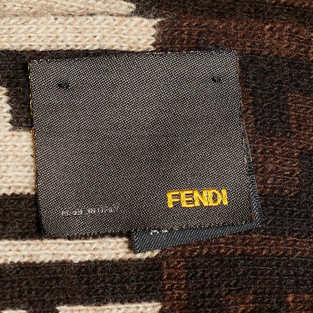 商品[二手商品] Fendi|Fendi Brown Zucca Intarsia Knit Wool Blend Scarf,价格¥2514,第4张图片详细描述
