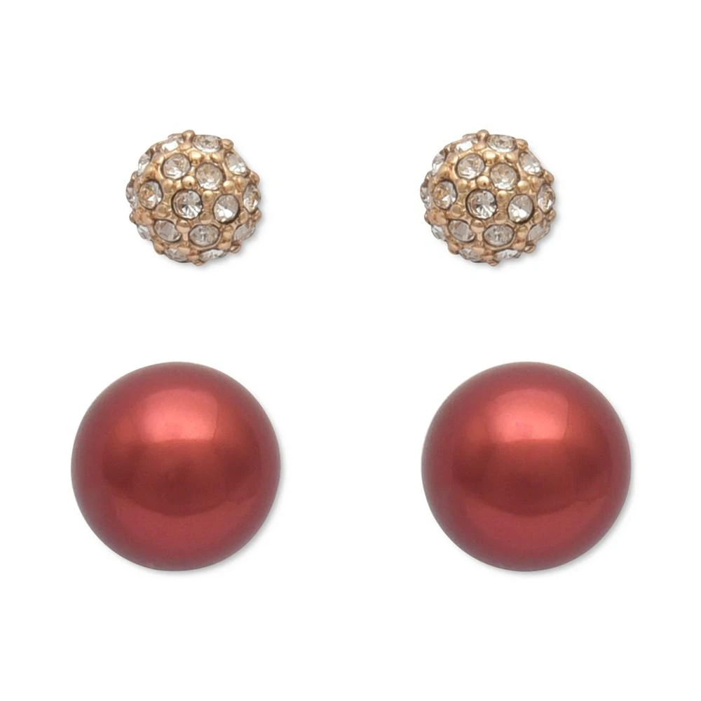 商品Charter Club|Gold-Tone 2-Pc. Set Pavé Fireball & Colored Imitation Pearl Stud Earrings, Created for Macy's,价格¥45,第1张图片