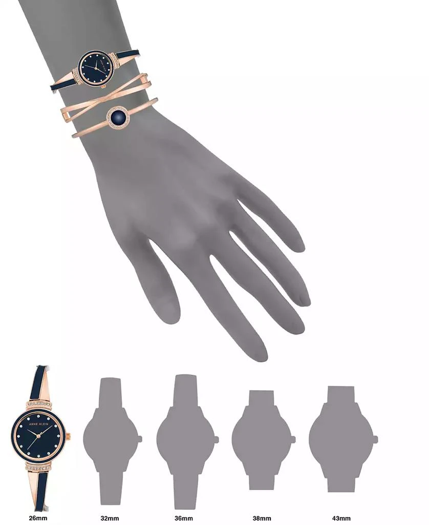 商品Anne Klein|Women's Rose Gold-Tone Alloy Bangle with Navy Enamel and Crystal Accents Fashion Watch 33mm Set 3 Pieces,价格¥796,第4张图片详细描述