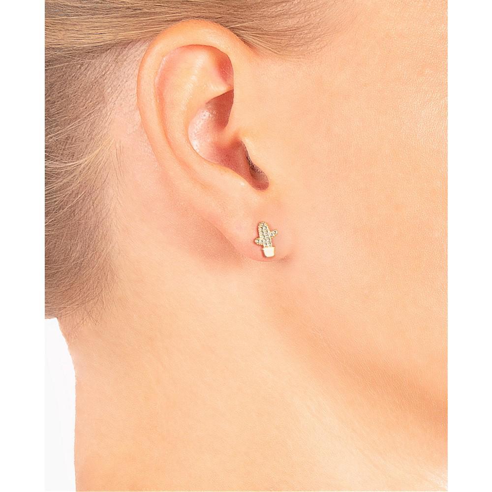 Green Nano Stones (0.42 ct.t.w) Cactus Stud Earrings in 18K Gold Plated over Sterling Silver商品第2张图片规格展示