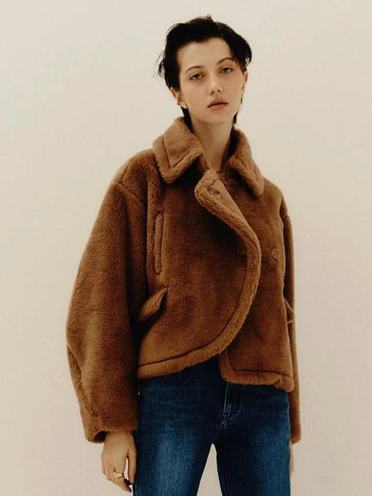 Wool Blend Crop Shearling Jacket 商品