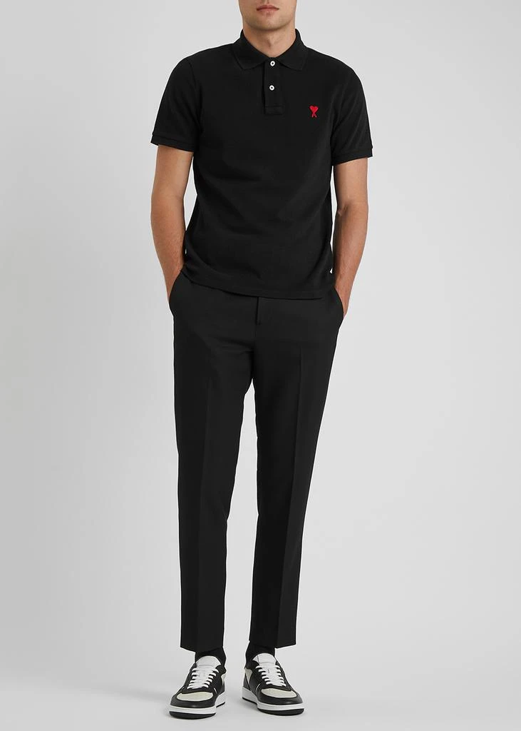 商品AMI|Black logo-embroidered piqué cotton polo shirt,价格¥721,第4张图片详细描述