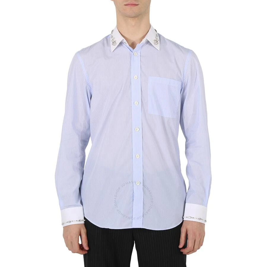 商品Burberry|Men's Pale Blue Camberwell Classic Fit Embellished Pinstriped Cotton Shirt,价格¥1480,第1张图片