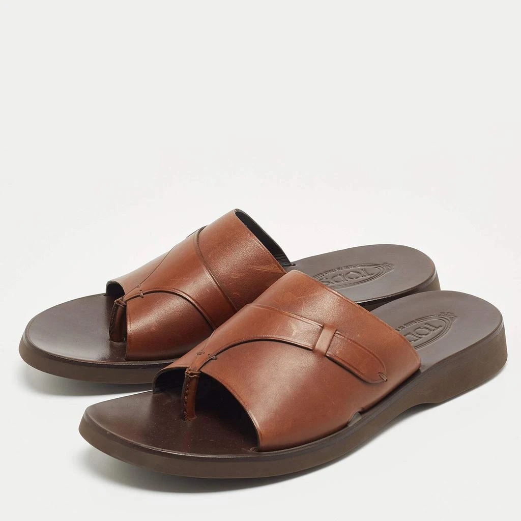 商品Tod's|Tod's Brown Leather Slide Sandals Size 45.5,价格¥2427,第2张图片详细描述