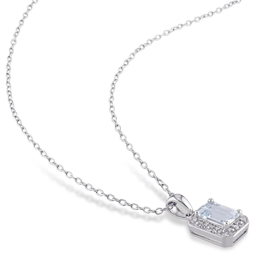 商品Mimi & Max|Mimi & Max 1ct TGW Emerald Cut Aquamarine and Diamond Pendant with Chain in Sterling Silver,价格¥432,第1张图片详细描述