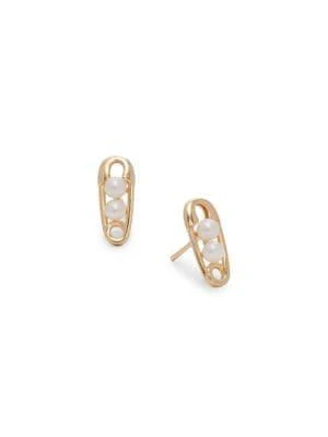 商品Saks Fifth Avenue|14K Yellow Gold & 3MM Freshwater Pearl Safety Pin Stud Earrings,价格¥672,第1张图片
