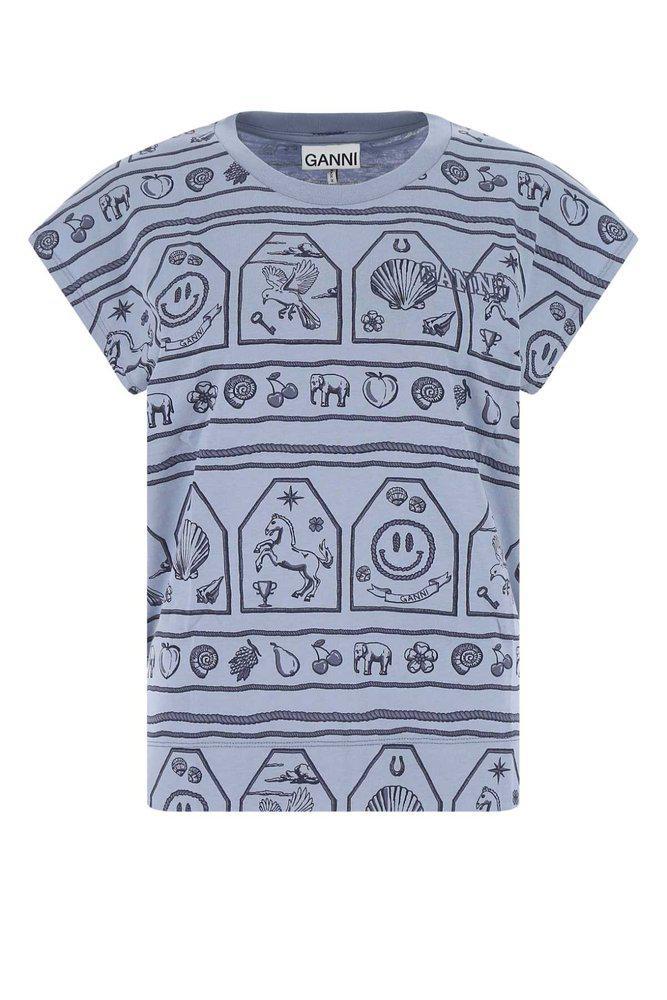 商品Ganni|Ganni Printed Cap-Sleeved T-Shirt,价格¥396,第1张图片