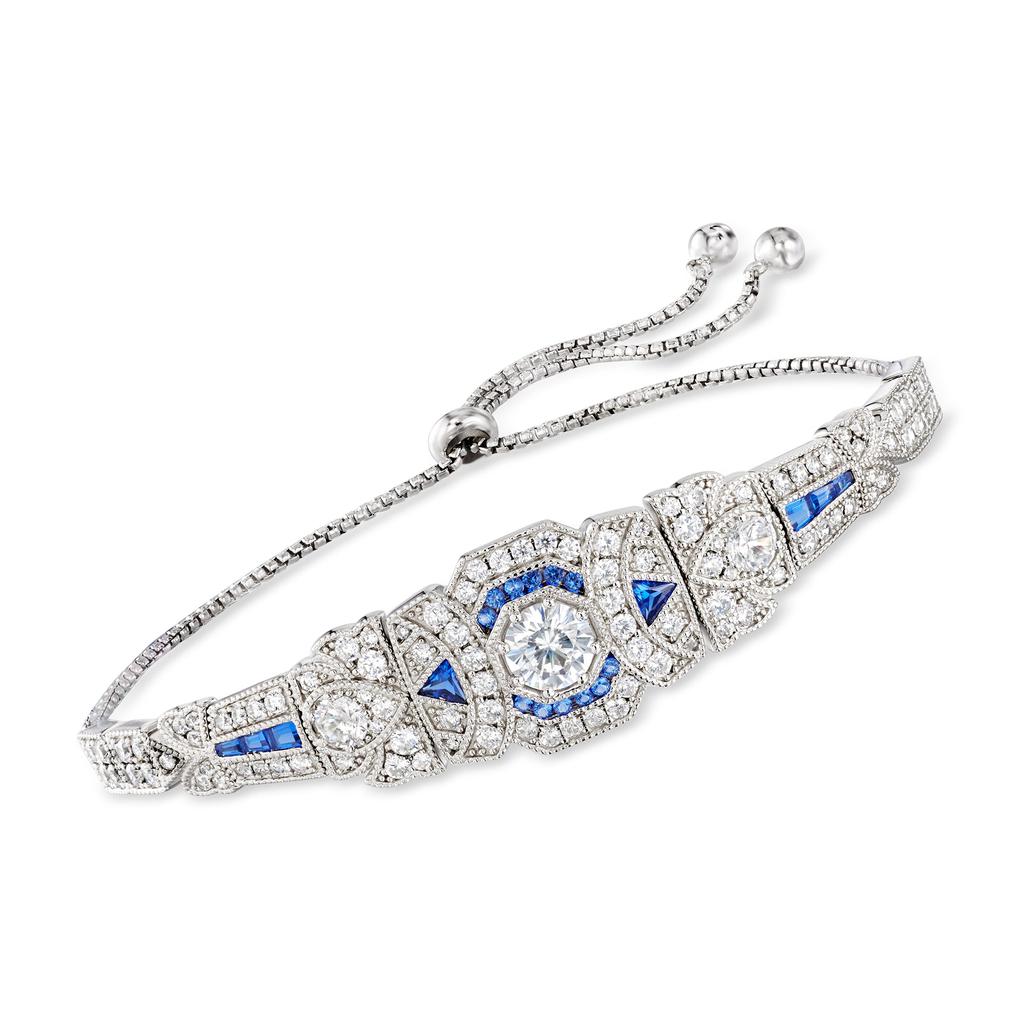 Ross-Simons CZ and . Simulated Sapphire Bolo Bracelet in Sterling Silver商品第1张图片规格展示