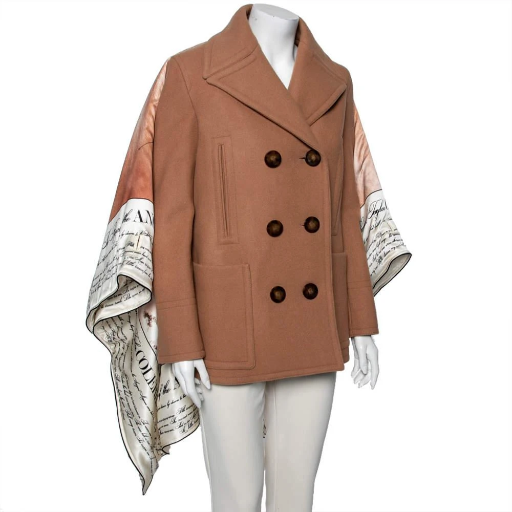 商品[二手商品] Burberry|Burberry Brown Wool & Mariner Printed Silk Blanket Detail Pea Coat S,价格¥4373,第2张图片详细描述