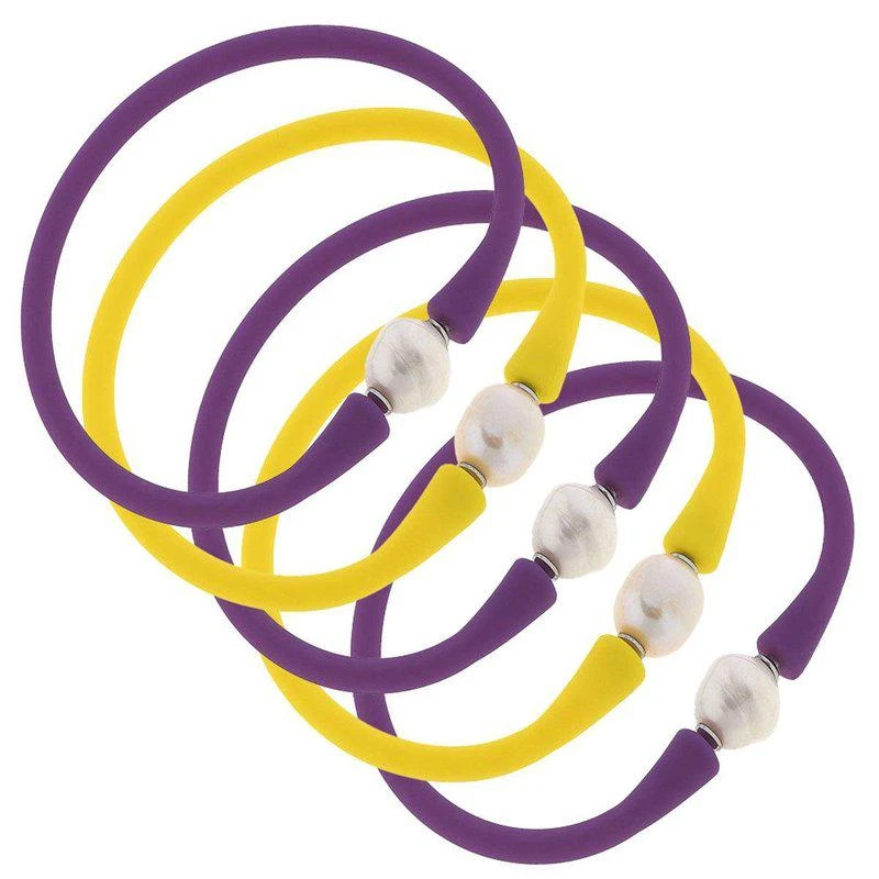 商品Canvas Style|Bali Game Day Freshwater Pearl Bracelet Set Of 5 Purple & Yellow,价格¥711,第1张图片