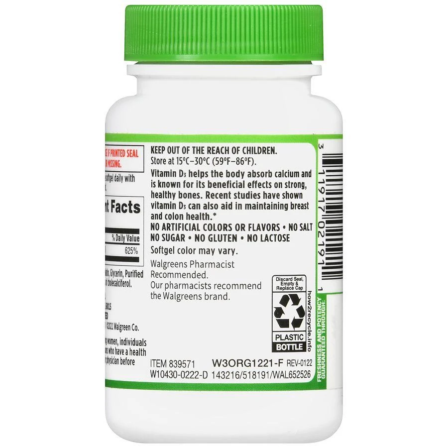 商品Walgreens|Vitamin D3 125 mcg Softgels (100 days),价格¥100,第5张图片详细描述