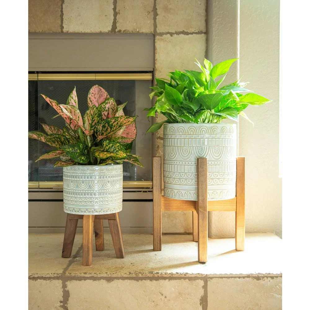 商品Flora Bunda|Aqueduct Ceramic Planter on Wood Stand, Set of 2,价格¥1859,第3张图片详细描述