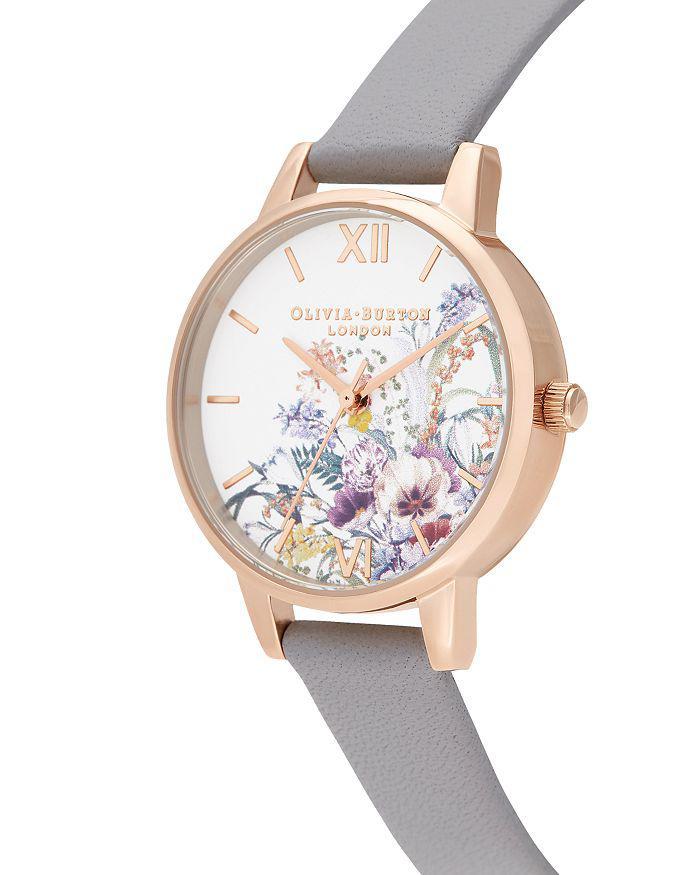 商品Olivia Burton|Enchanted Garden Gray Lilac Leather Strap Watch, 30mm,价格¥551,第5张图片详细描述