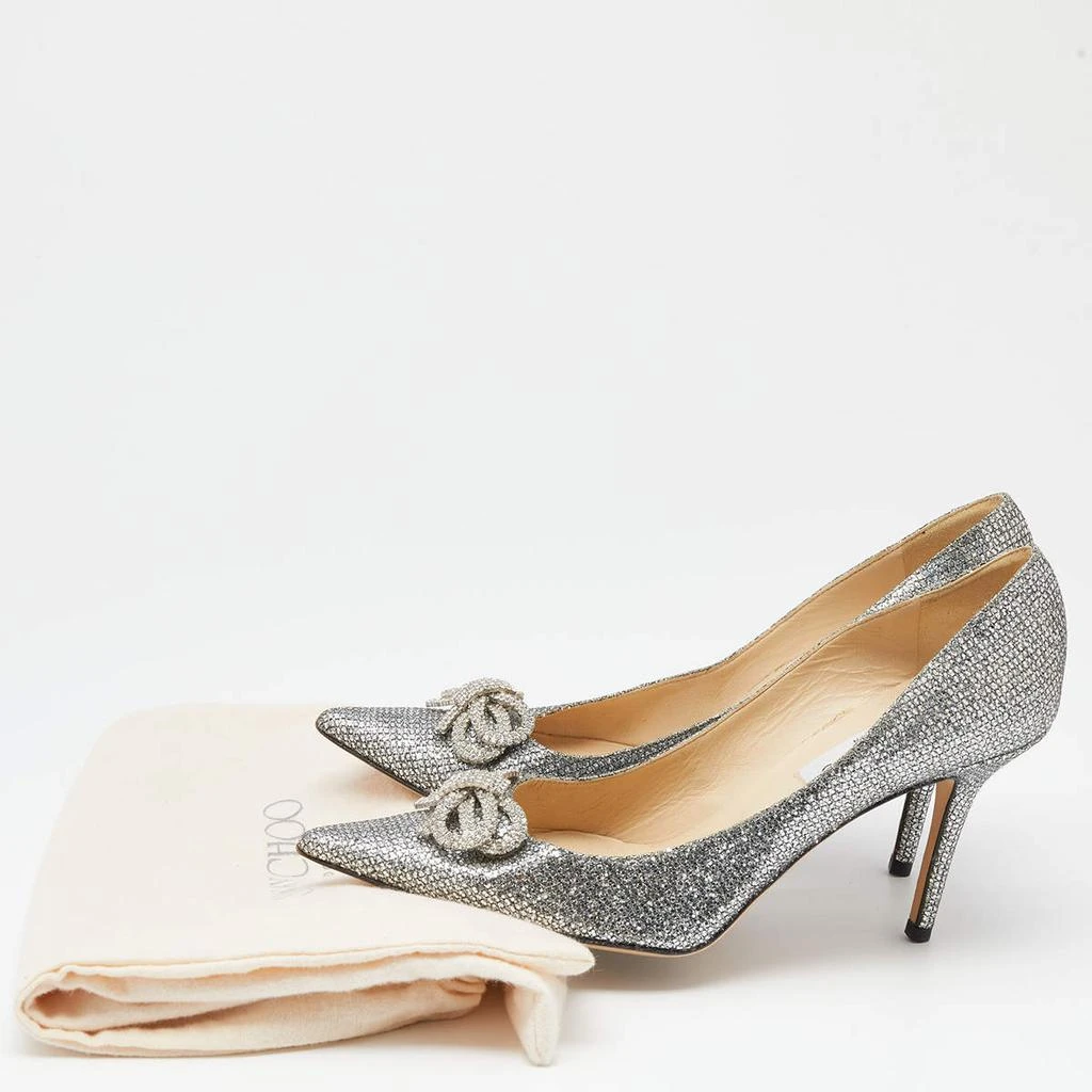 Jimmy Choo Silver Glitter Crystal Bow Samba Pointed Toe Pumps Size 39 商品