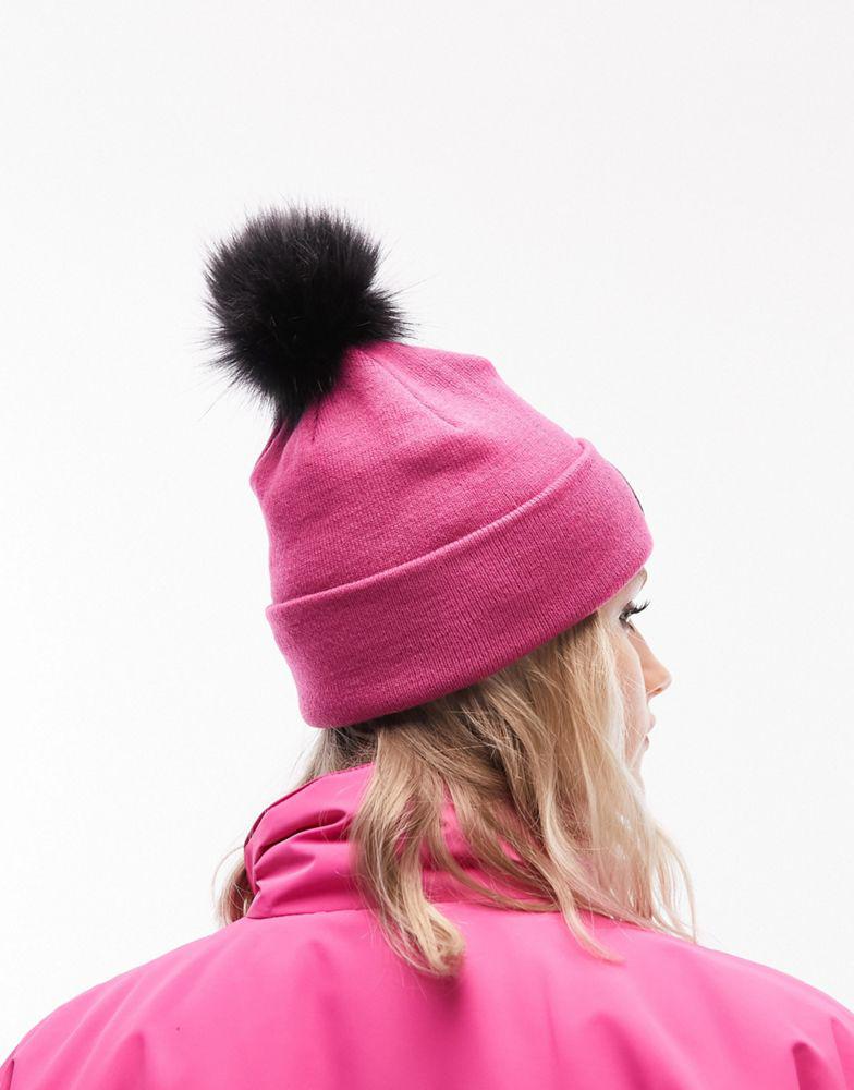 Topshop Ski fur pom beanie in pink商品第3张图片规格展示
