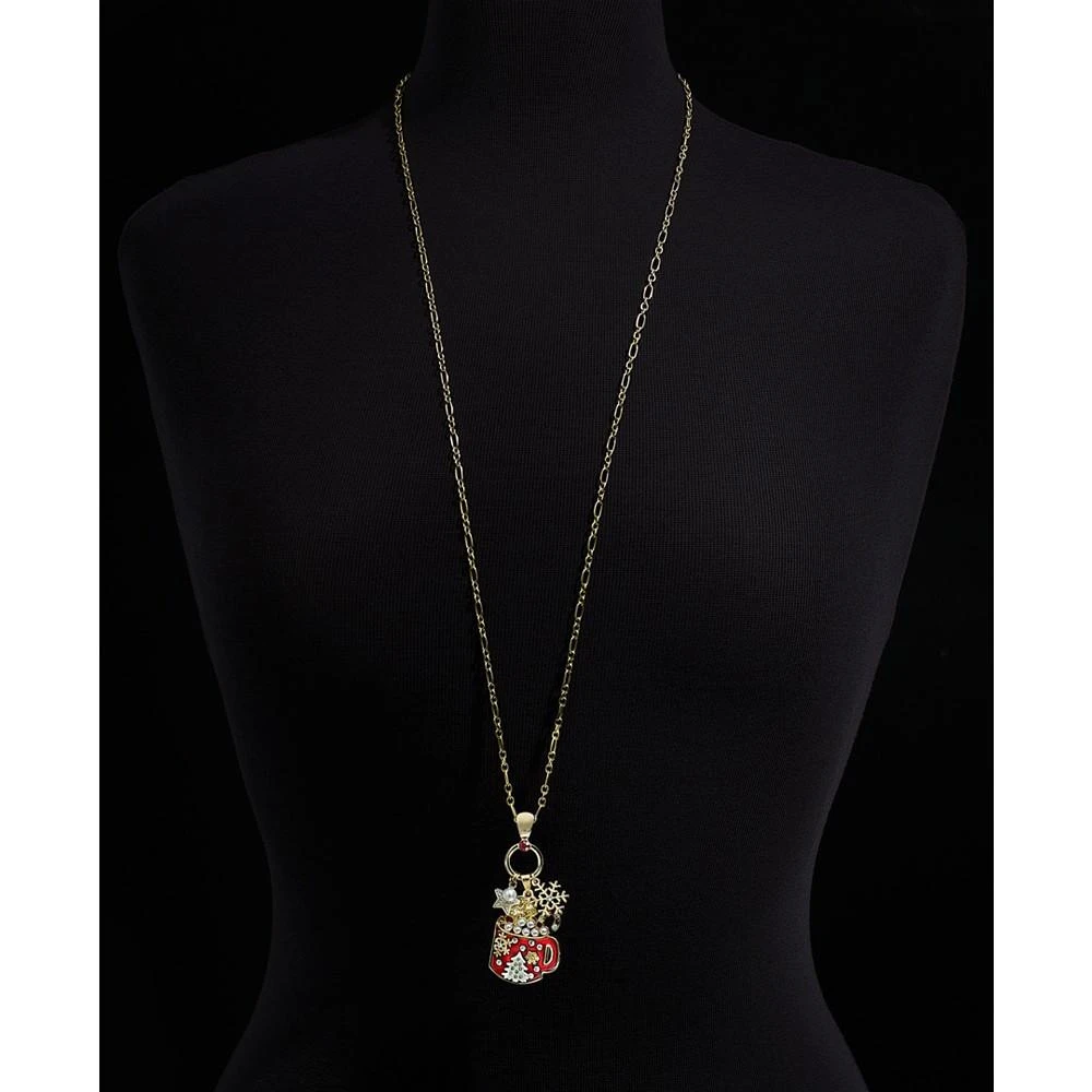 商品Holiday Lane|Gold-Tone Pavé & Imitation Pearl Hot Chocolate Long Pendant Necklace, 34" + 3" extender, Created for Macy's,价格¥97,第2张图片详细描述