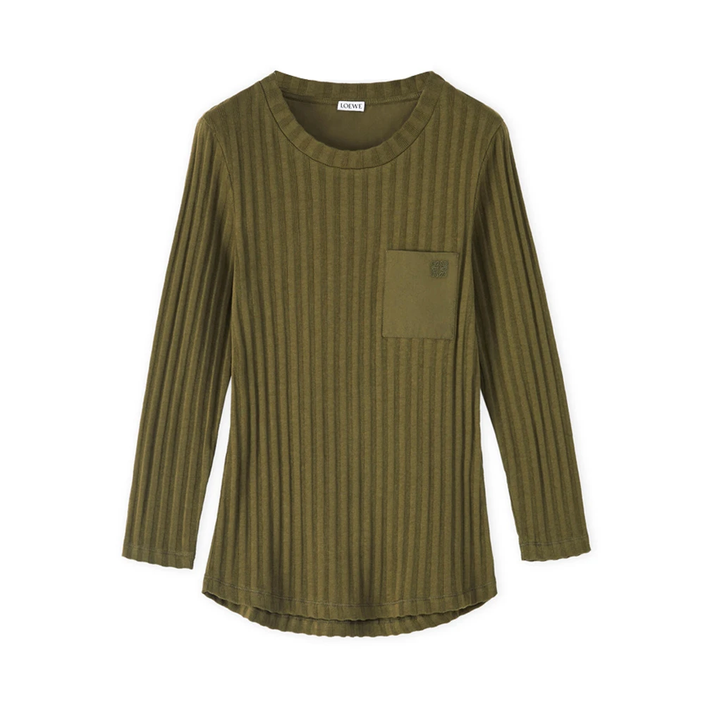 商品Loewe|LOEWE 女士卡其绿色罗纹棉上衣 S540Y07X67-4160,价格¥1788,第1张图片