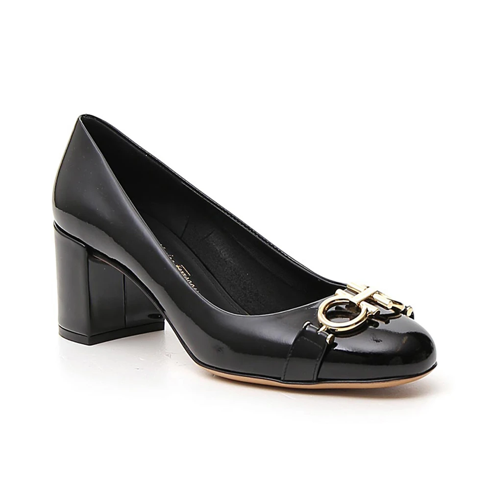 SALVATORE FERRAGAMO 菲拉格慕 女士黑色小牛皮中跟鞋 01-N765-693658 商品