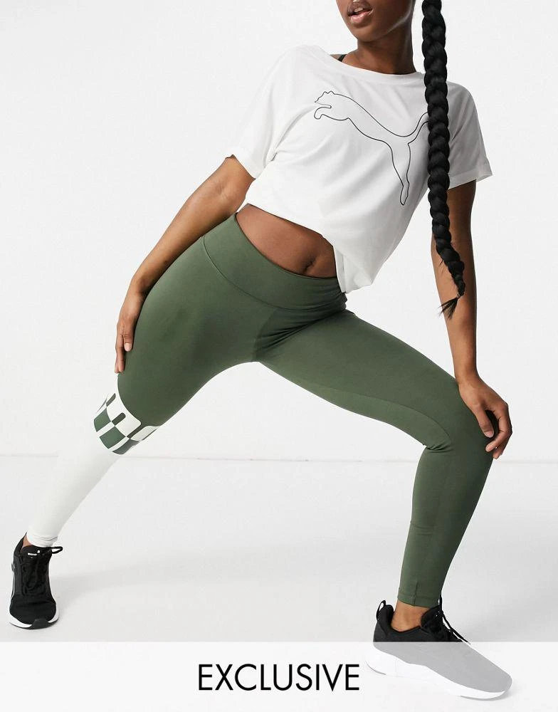 商品Puma|Puma Training leggings in thyme with grey logo panel exclusive to asos,价格¥164,第1张图片