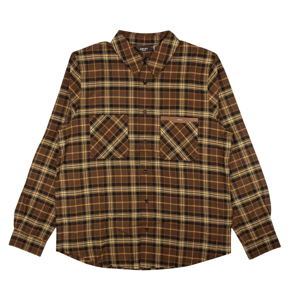 商品AMIRI|Brown Leather Logo Flannel Button Down Shirt,价格¥2410,第1张图片