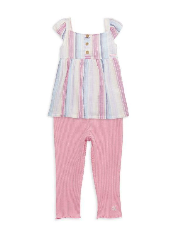 商品Calvin Klein|Little Girl's 2-Piece Striped Top & Capri Leggings Set,价格¥114,第1张图片