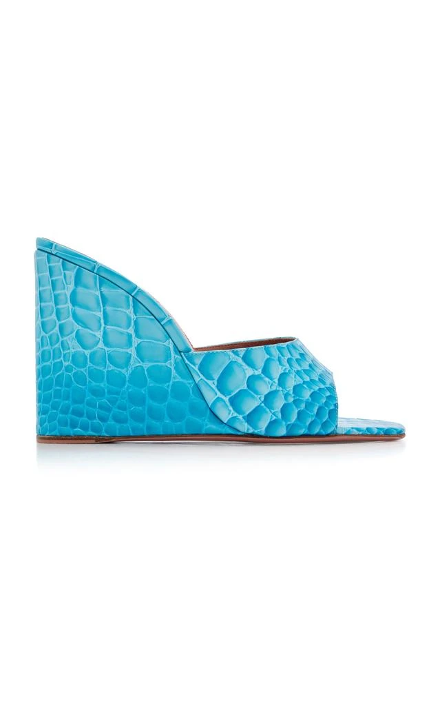 商品Amina Muaddi|Amina Muaddi - Lupita Croc-Effect Leather Wedge Sandals - Blue - IT 36 - Moda Operandi,价格¥1947,第1张图片